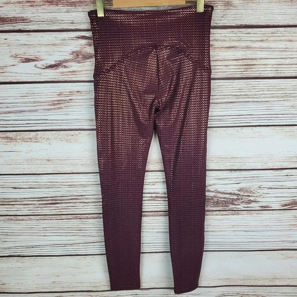 SPANX Womens Small Wine/Rose Gold Metallic Mist 7/8 Athletic Leggings        #39 - Picture 6 of 10